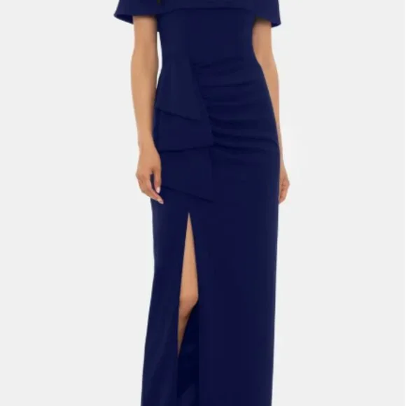 NEW with tags Nordstrom Ruched Off the Shoulder Crepe Gown in Navy - Picture 2 of 16